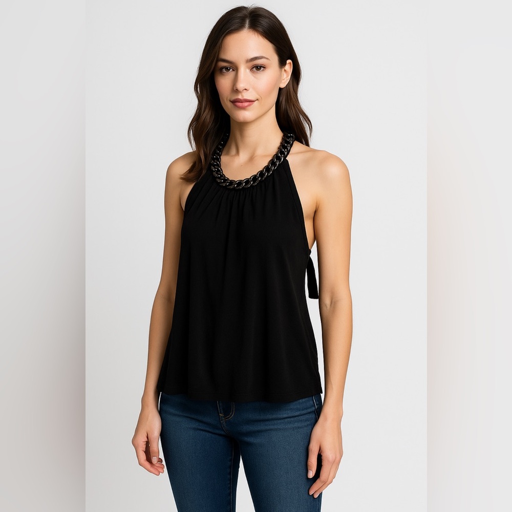 Armani Exchange Black‎ Chain-Neck Halter Top | Size S | Elegant Night-Out Style